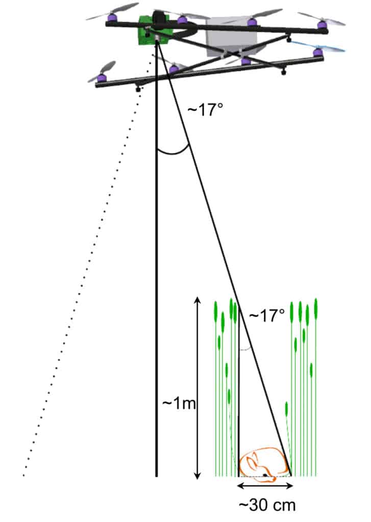 Grafik, die den Zusammenhang des Sichtfeldes der Kamera und der Grashöhe veranschaulicht